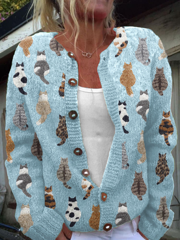 Cardigan à boutons imprimé floral vintage