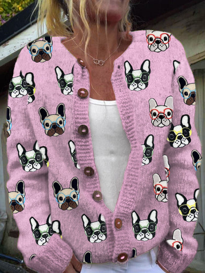 Cardigan à boutons imprimé floral vintage