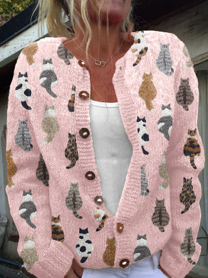 Cardigan à boutons imprimé floral vintage