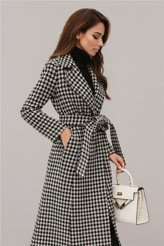 Manteaux longs en laine à carreaux pour femmes