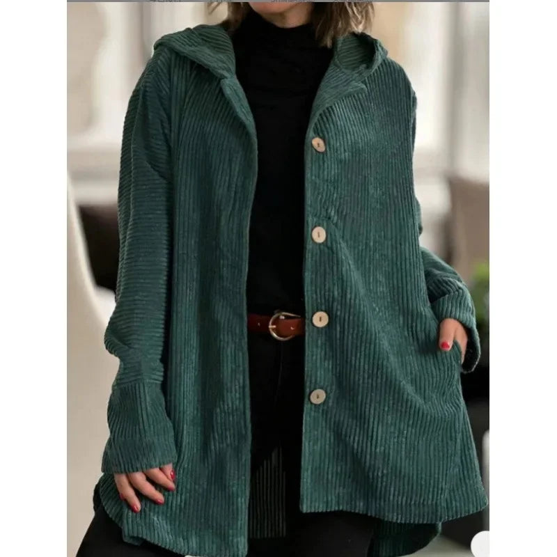 Veste à capuche en velours décontractée femme”