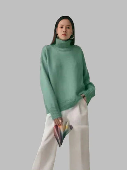 Trendy Autumn Winter Casual Warm Women's Sweater Turtleneck New Solid Color Knitting Personality Pullovers Women Streetwear Top