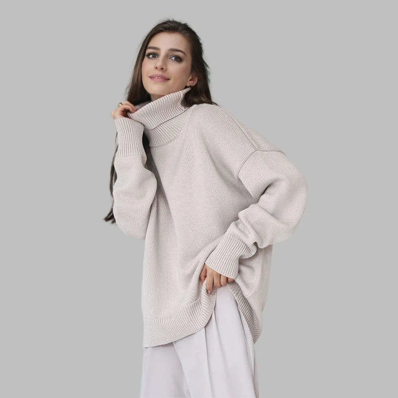 Trendy Autumn Winter Casual Warm Women's Sweater Turtleneck New Solid Color Knitting Personality Pullovers Women Streetwear Top
