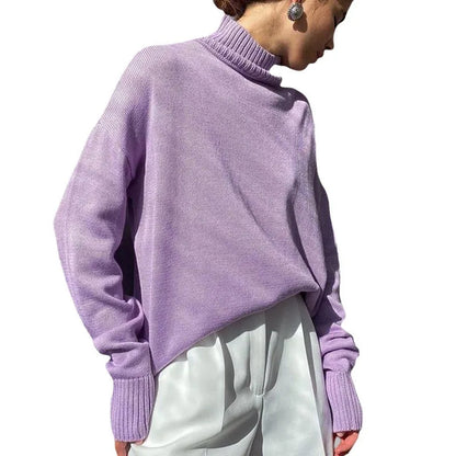 Trendy Autumn Winter Casual Warm Women's Sweater Turtleneck New Solid Color Knitting Personality Pullovers Women Streetwear Top