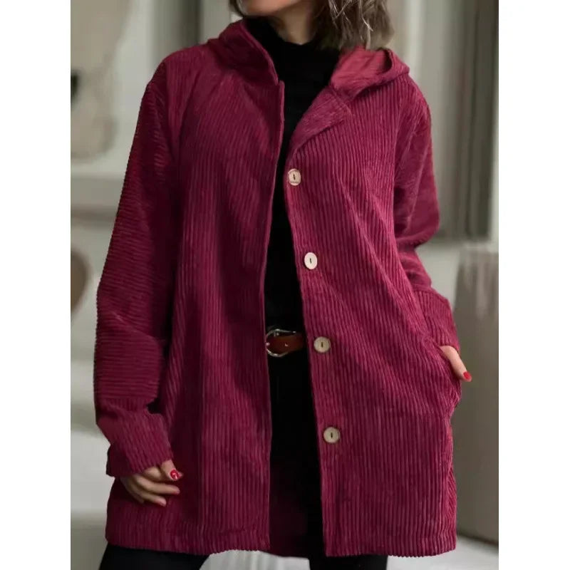 Veste à capuche en velours décontractée femme”
