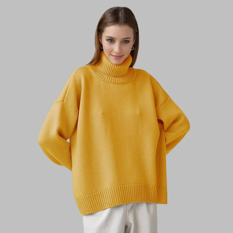 Trendy Autumn Winter Casual Warm Women's Sweater Turtleneck New Solid Color Knitting Personality Pullovers Women Streetwear Top