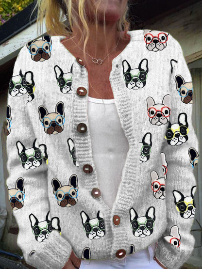 Cardigan à boutons imprimé floral vintage
