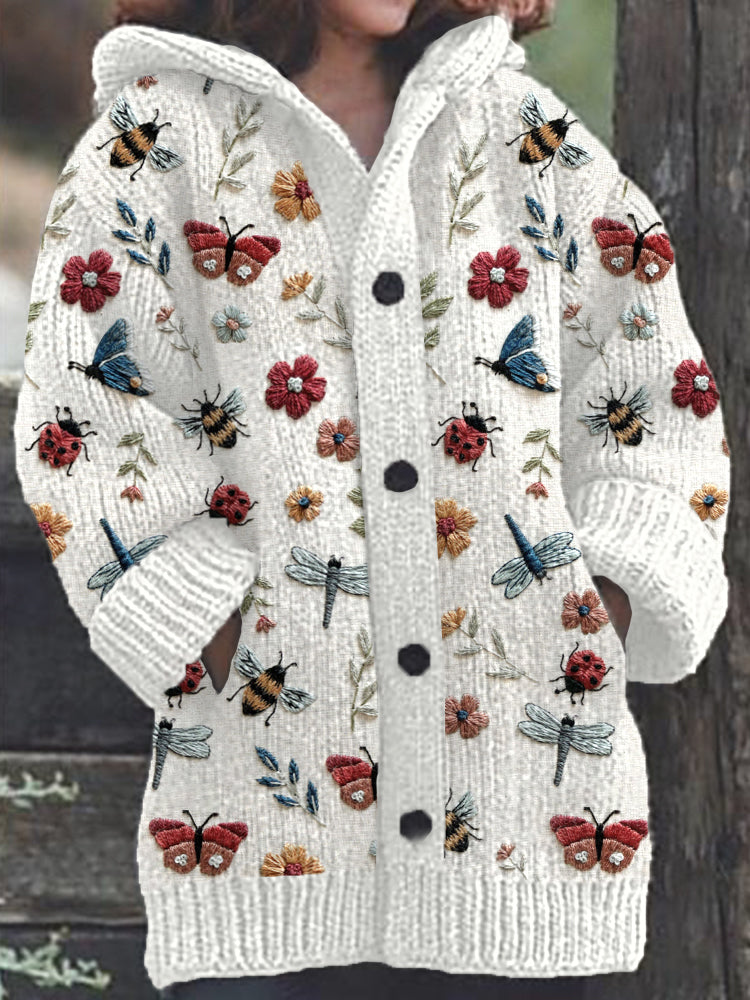 Rétro mignon Pet Print Button Up épais chandail à capuchon à manches longues Cardigan