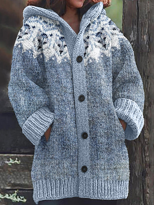 Rétro mignon Pet Print Button Up épais chandail à capuchon à manches longues Cardigan