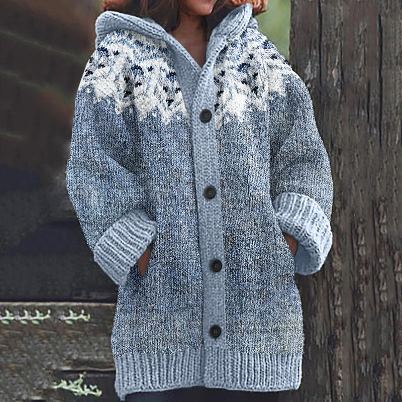 Rétro mignon Pet Print Button Up épais chandail à capuchon à manches longues Cardigan