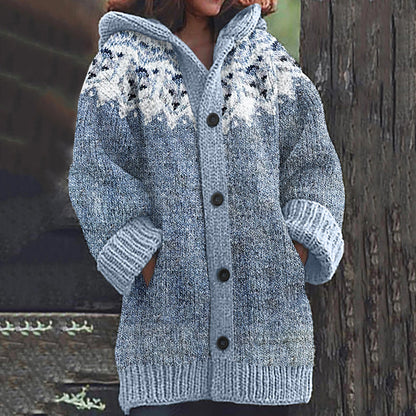 Rétro mignon Pet Print Button Up épais chandail à capuchon à manches longues Cardigan