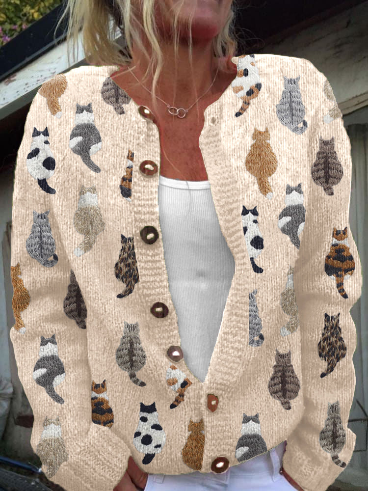 Cardigan à boutons imprimé floral vintage