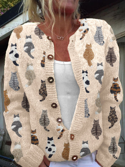 Cardigan à boutons imprimé floral vintage