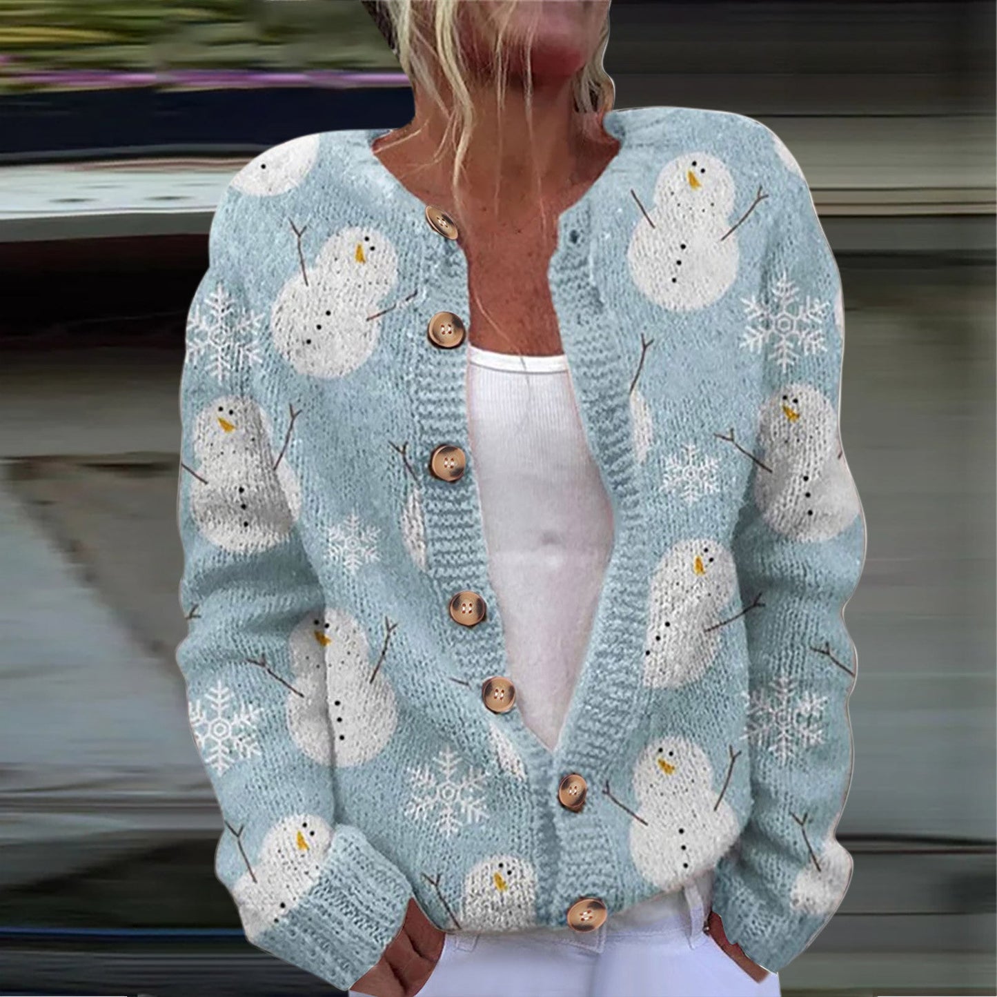 Cardigan en tricot à manches longues décontracté avec imprimé de Noël mignon