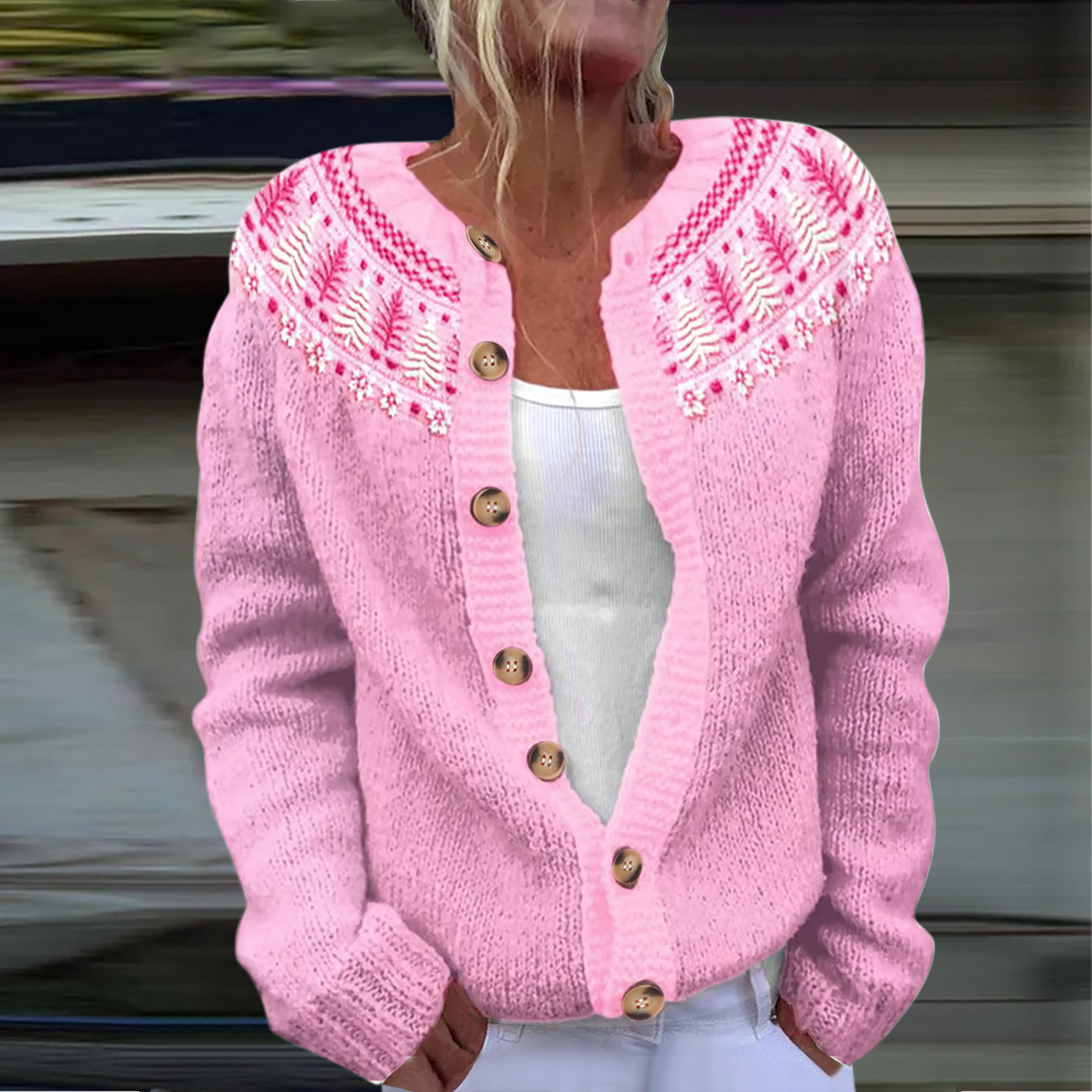 Cardigan en tricot à manches longues décontracté avec imprimé de Noël mignon
