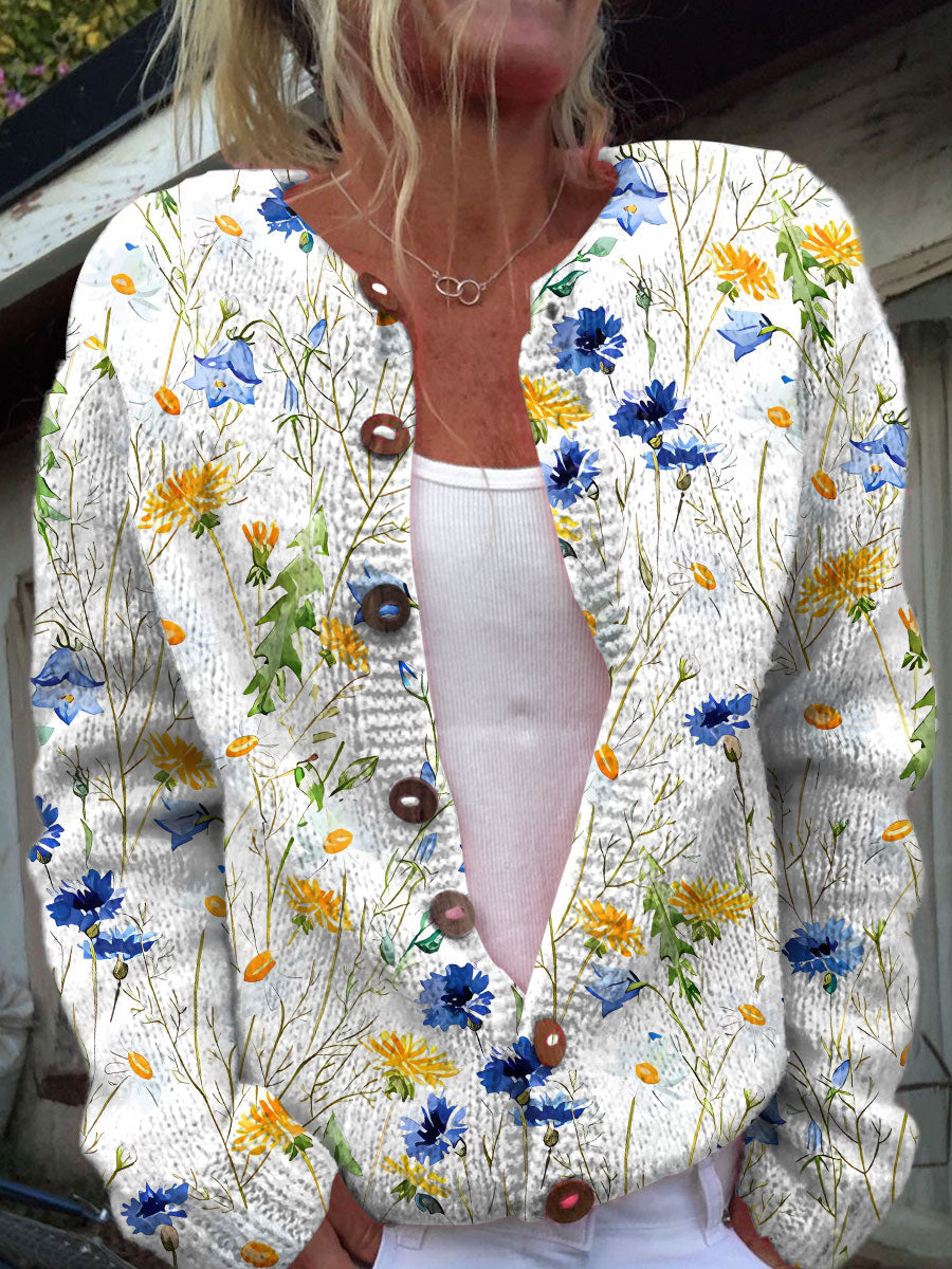 Vintage Bohème Floral Art Imprimer Bouton Cardigan
